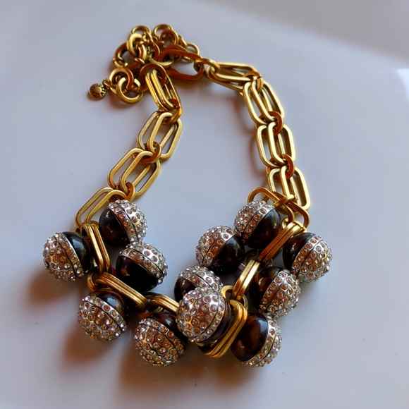 J. Crew Gold Tortoise Crystal Ball Charm Statement Necklace - Picture 2 of 9